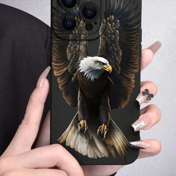 1pc Soaring Eagle Patterned Fashionable, Personalized, Black / iPhone 13 Pro Max - Picture 2 of 3